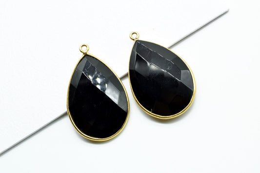 Black onyx 20x30mm Pear Shape Single bail connectors,Black onyx Pendant,Black onyx Pear Gold Plated bezel,jewelry making charm,black onyx