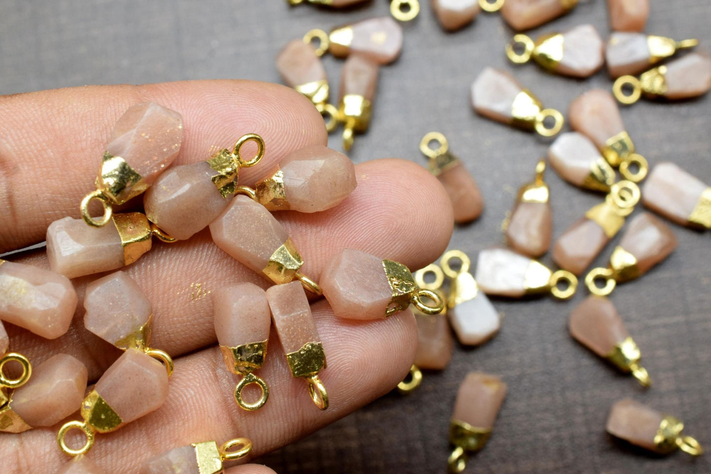 Peach Moonstone Raw Pendants,Gemstone Pendant, Moonstone Pendant Connectors Jewelry Necklace,Rough Electroplated Chams,Loose Stone Pendant