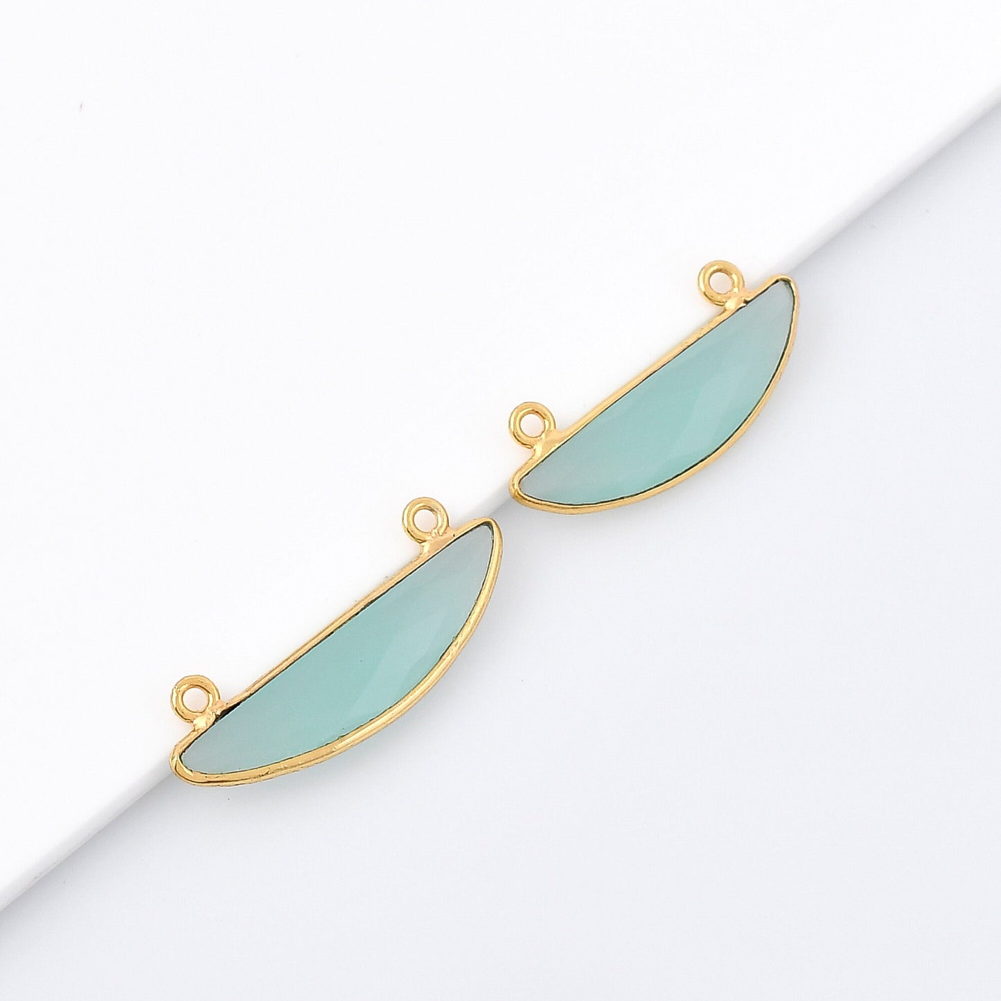 Aqua chalcedony 6x12mm Half Moon shape pendant,Aqua Chalcedony Gold Plated bezel,Aqua chalcedony Bezel,Gold Vermeil Bezel,Gold-Filled bezel