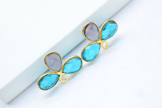Amethyst Gemstone Earring Connector/Gold Plated Jewelry/Blue Topaz Jewelry/Bezel Component/Jewelry making Stone/Amethyst Pear Shape Stone/