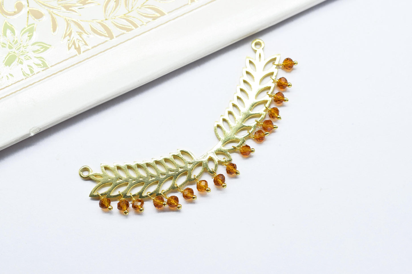 Citrine Quartz Beads Dangle Charms,Wedding Hair Vine Connectors,Gemstone Leaf Pendant Necklace,Component Leaf Charms,Handmade jewelry,Gift