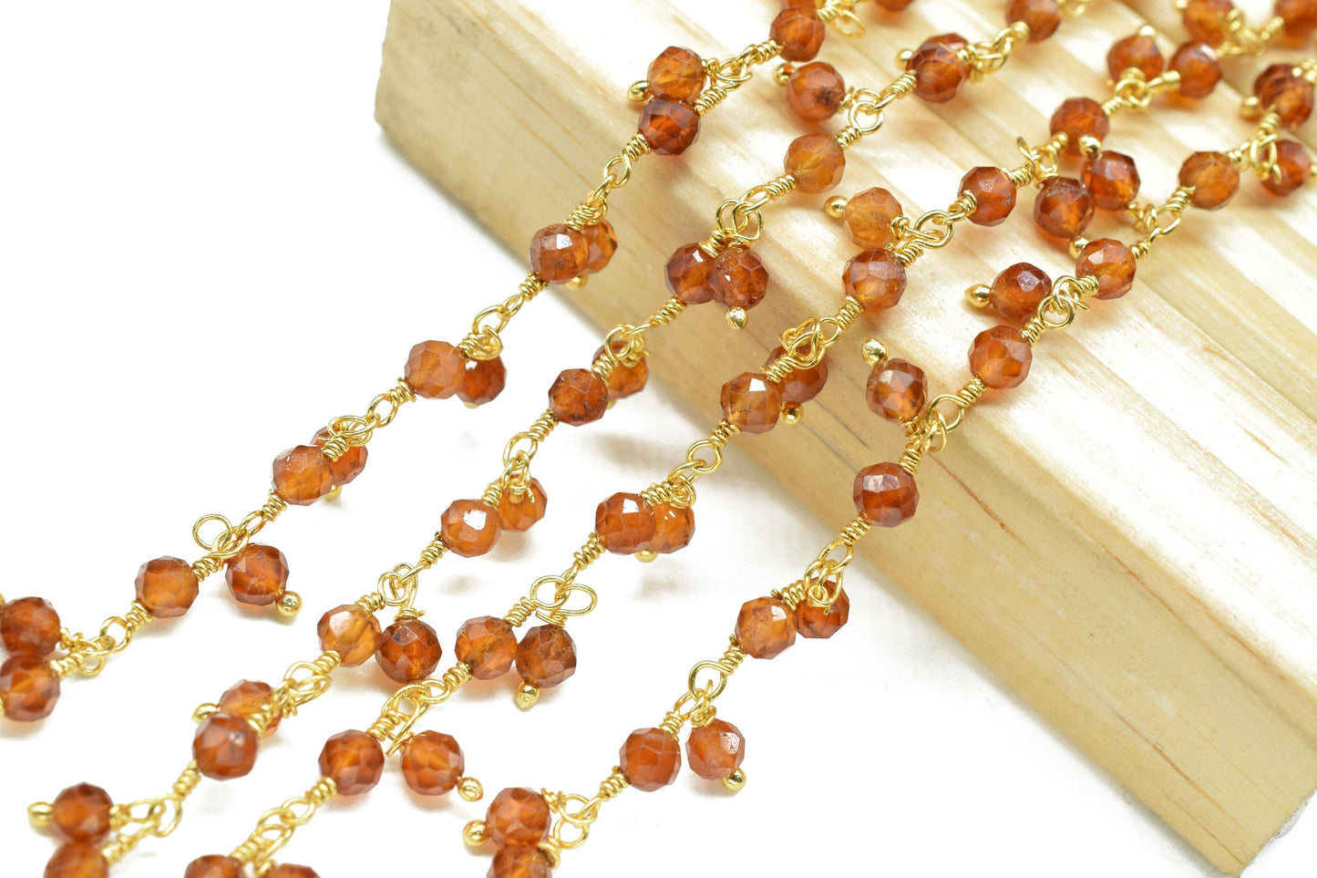Hessonite Garnet 3mm Cluster Rosary Chain,Wire Wrapped Necklace Chain,Hessonite Beads Dangling Chain,Gemstone Rosary Chain,Handmade Jewelry