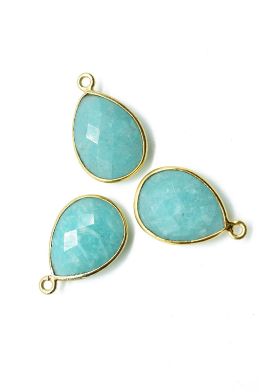 Amazonite 12x16mm Bezel charm,Amazonite Teardrop pendant,Amazonite Faceted Bezel Link Connector,Amazonite Bezel charms