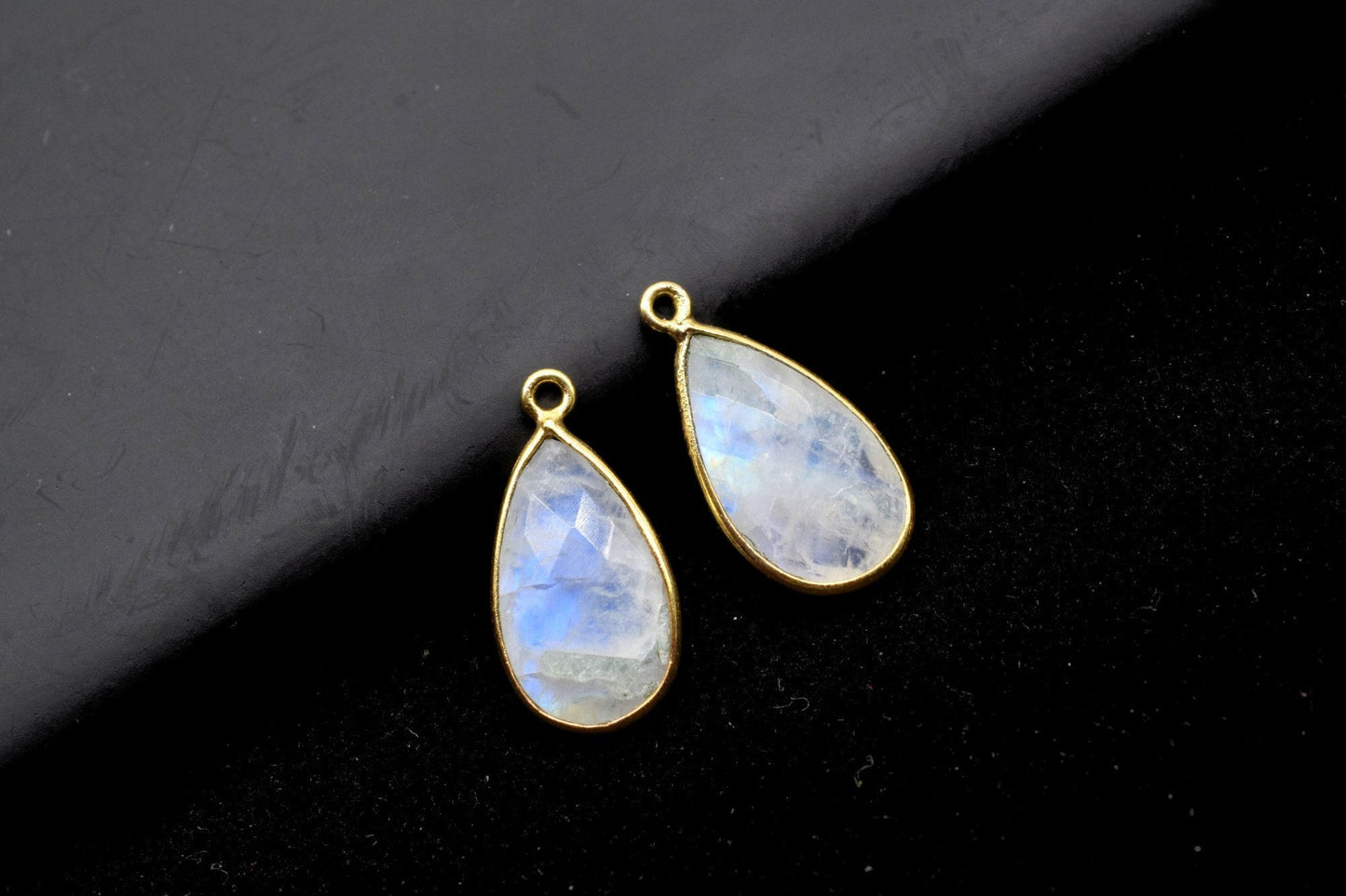 Moonstone 10x18mm Pear shape charm,Moonstone fancy pendant,Moonstone Gold Plated bezel,jewelry making charms craft,Birthstone charms,jewels