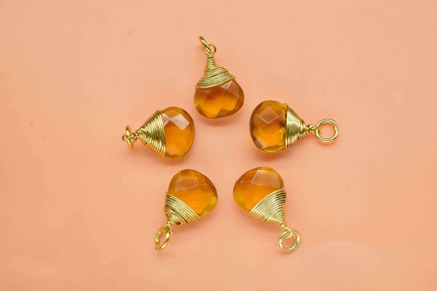 Citrine 10mm Heart Shape Connectors,Citrine Pendant,Citrine Gold Plated Bezel,Charms Jewelry Making,Wire Wrapped Charms Finding Jewelry Item