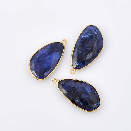 Blue Sapphire 15x26mm charms,Sapphire pendant,Sapphire jewelry making charm,Gemstone connector,Brass charm,Gold plated charm,Craft supplies