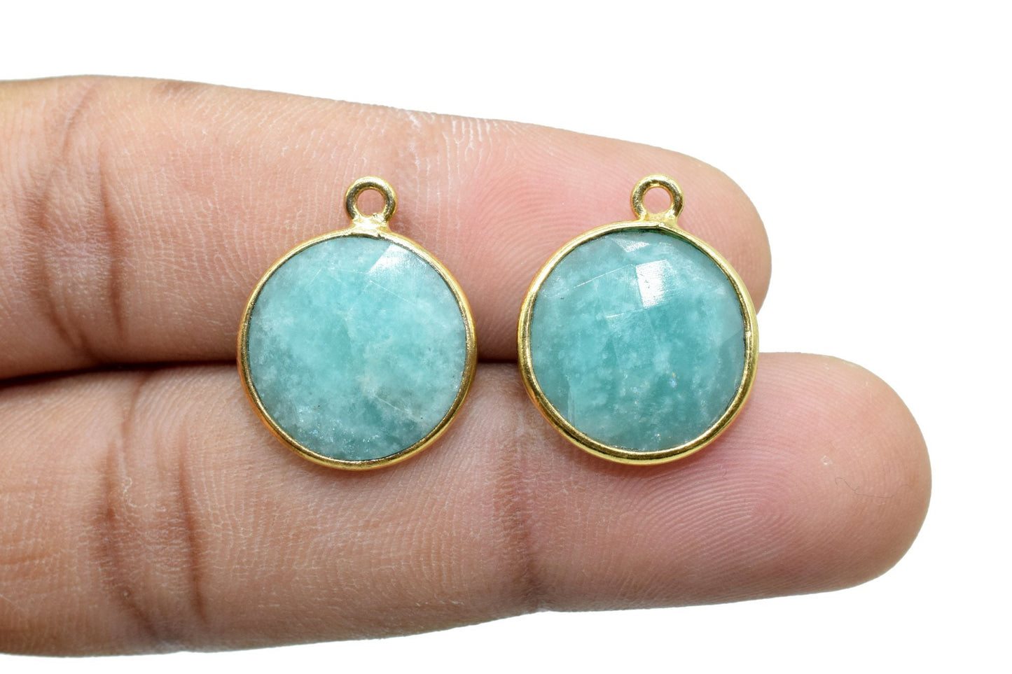 Amazonite 14mm Round Connectors,Brass Gold Plated bezel,Amazonite single Bail Pendant,Amazonite Coin shape Links,Jewelry Making Findings