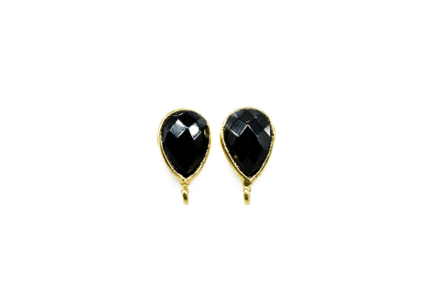 Black Onyx 7x10mm Teardrop shape Earring connector Stud post setting with loop open bail,Black Onyx Gold Plated Earring With Loop