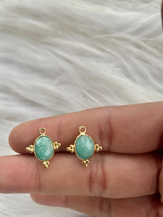 Amazonite 8x10 mm Bezel Charm Pendant,Oval Shape Gold Plated bezel,Gold Vermeil Bezel,Amazonite jewelry making charm,Gold-Filled bezel charm