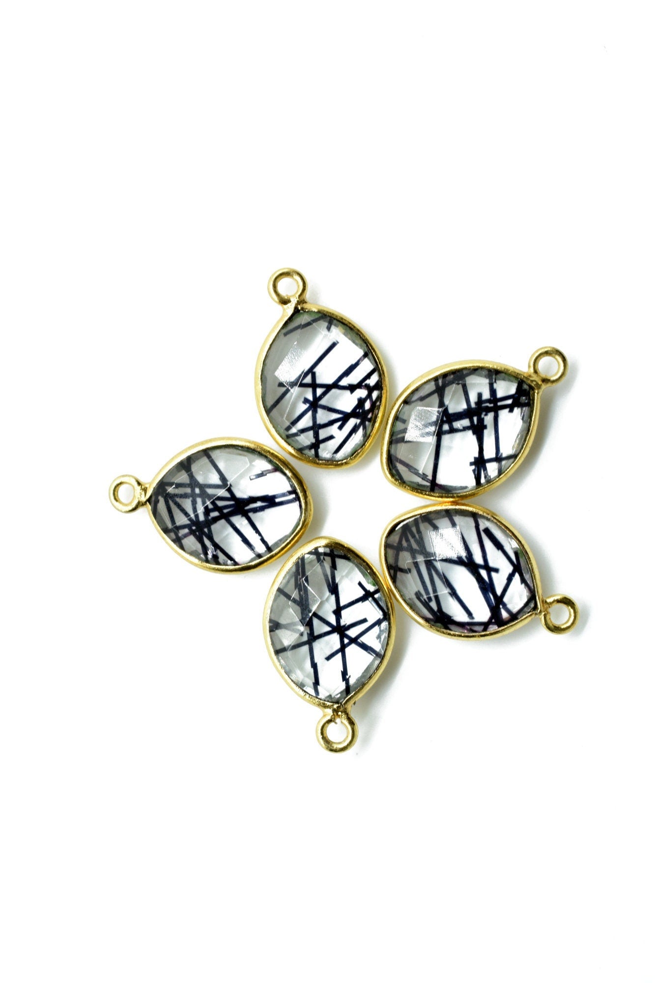 Black Rutile 10x13mm Eye Single bail connectors,Black Rutile Components eye Shape Connectors,Rutile Single Bail Over Brass Gold Edge Jewelry