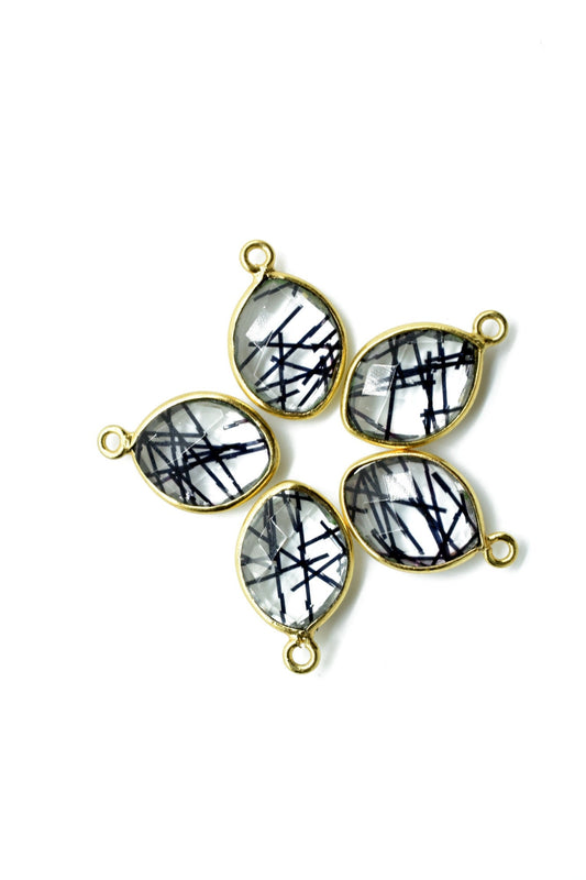 Black Rutile 10x13mm Eye Single bail connectors,Black Rutile Components eye Shape Connectors,Rutile Single Bail Over Brass Gold Edge Jewelry