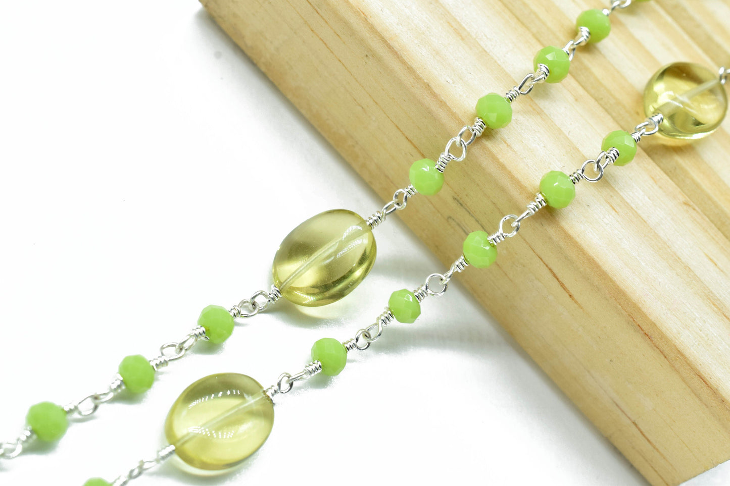 Lemon Quartz Oval Shape Rosary Chain,Chrysoprase Beaded Rosary Chain,Finding Wire Wrap Necklace Chain,Gemstone Rosary Jewelry Making Gift