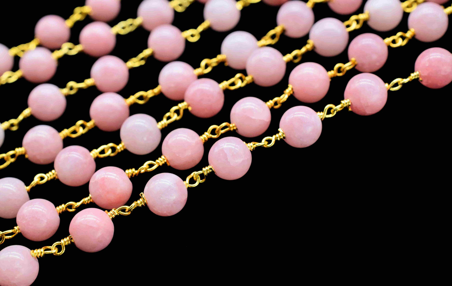 Pink Opal 6mm Smooth Beads Rosary Chain,Pink Opal Smooth Beads Chain,Pink Opal Gemstone Beaded Chain,Pink Opal Gold Plated Beaded Chain,Gift