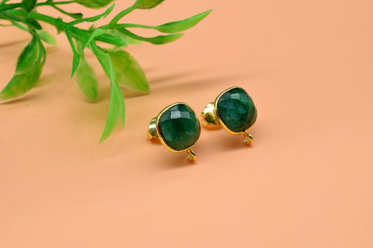 Emerald 10mm Cushion Earring Connector,Jewelry Making Supply,Emerald connector post stud,Gold Plated Earring Connector,Emerald Earring links