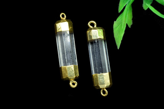 Crystal Quartz Point Pendants,Handmade Pencil Charms,Gemstone Jewelry Making Supply,Double Bail Pointed Connectors,Healing Crystal Pendant