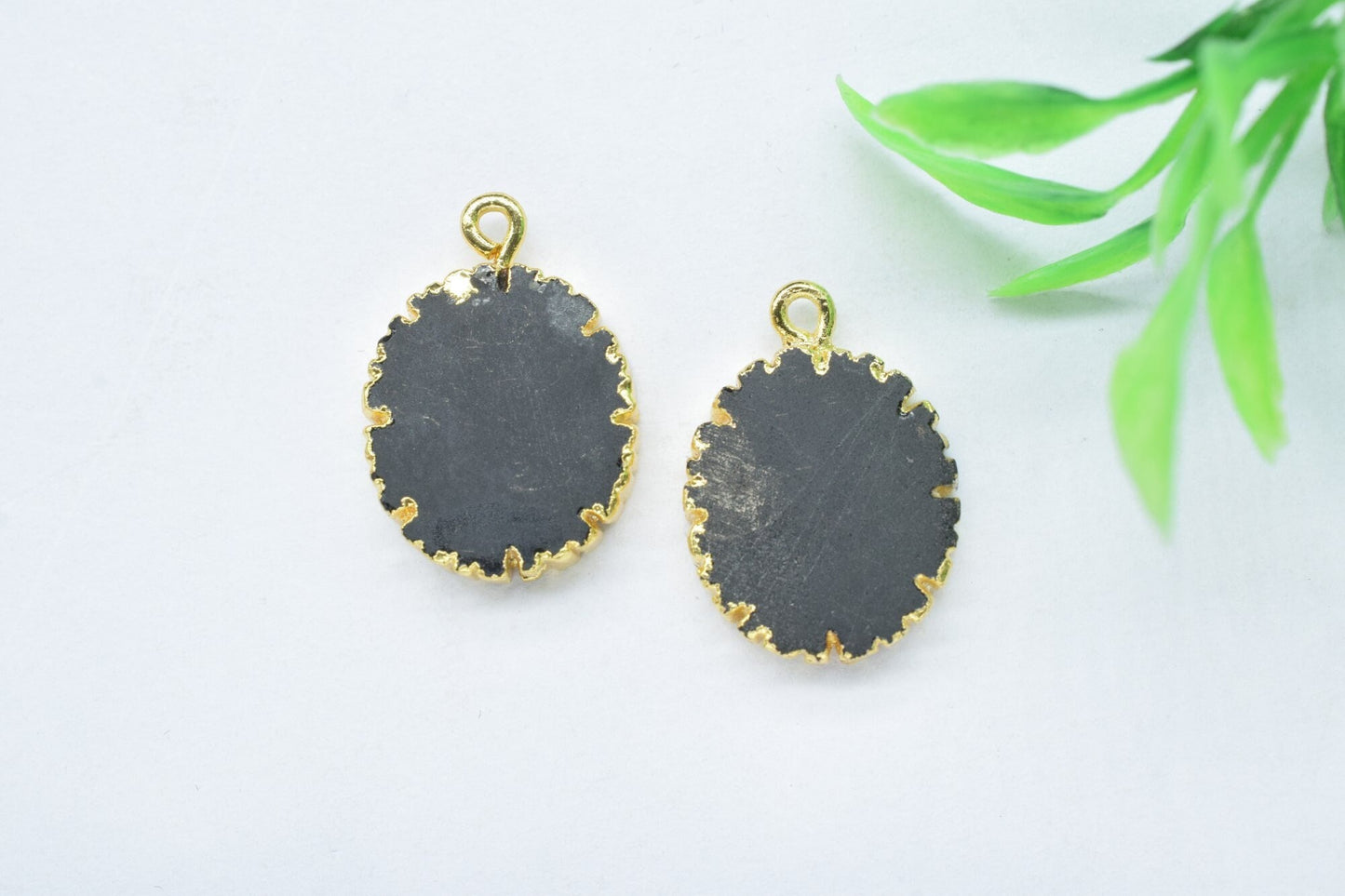 Black Onyx Electroplated Pendants,Handmade Cabechon Pendant Charm necklace,Black Onyx Pendant Jewelry,Gemstone Single Bail Connector