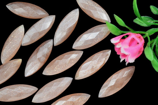 Peach Moonstone 10x30mm Faceted Marquise Briolettes, Moonstone Faceted Briolette, Peach Moonstone Marquise Briolette,Faceted stone Briolette