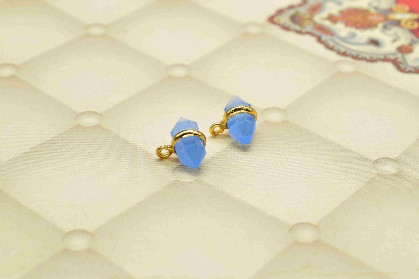 Natural Blue Chalcedony Faceted Double Terminated Points Pendant,Chalcedony 5x12mm Single Bail Pendant Jewelry,Gold Plated Band Pendant,Gift