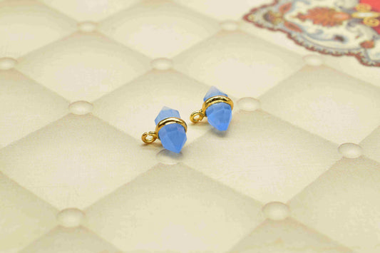 Natural Blue Chalcedony Faceted Double Terminated Points Pendant,Chalcedony 5x12mm Single Bail Pendant Jewelry,Gold Plated Band Pendant,Gift