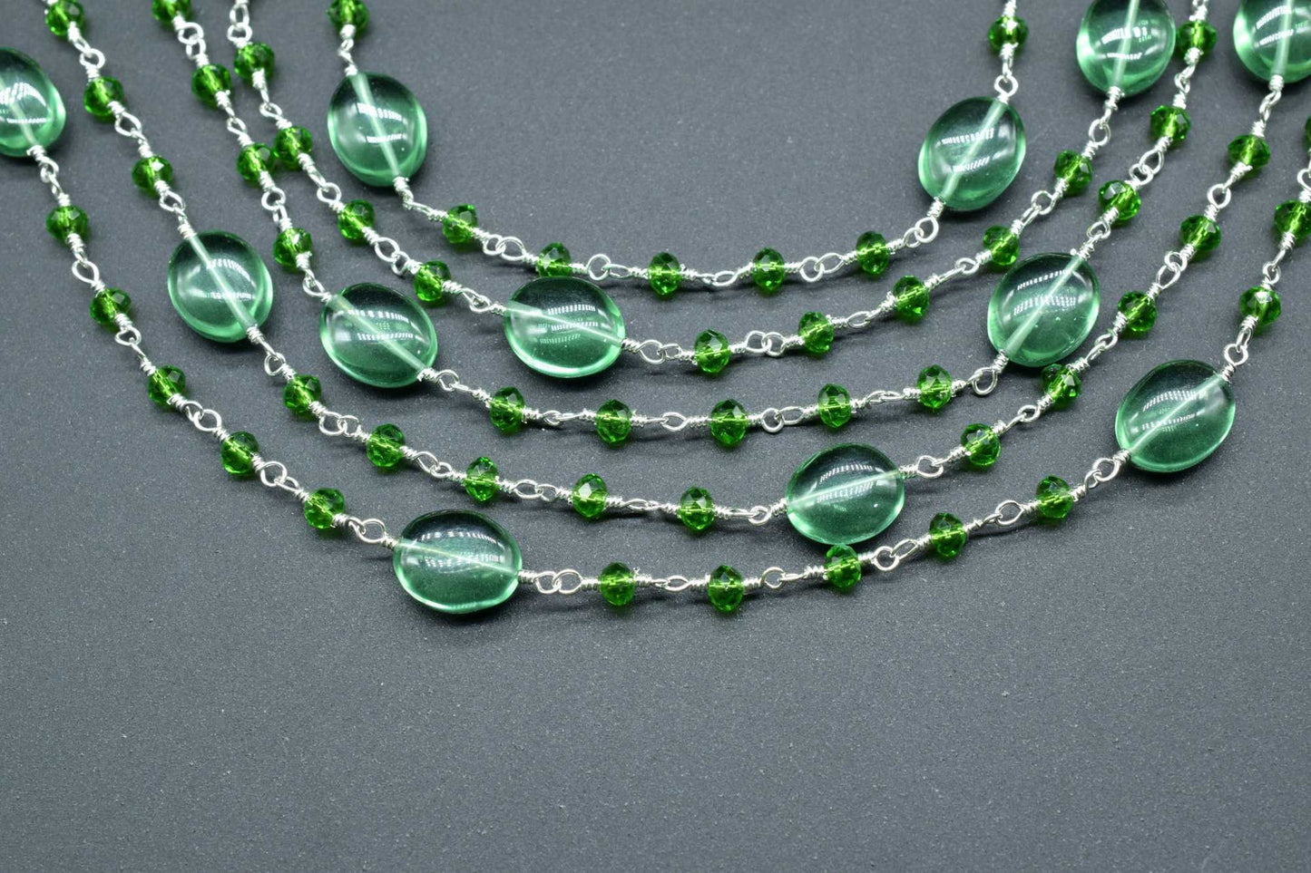 Green chalcedony Smooth Oval Shape Chain, Silver Wire Plated Rosary Beaded Chain,Chain Per Foot,Gemstone Beads,Topaz Rosary Beaded Chain