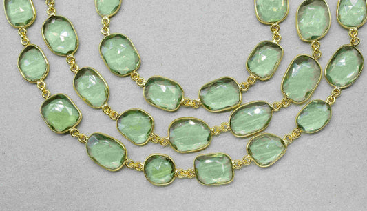 Green Amethyst Bezel Connector,Handmade Bezel Link Chain,Green Amethyst Faceted Chain,Gemstone Quartz Bezels,Jewelry Making Bezels Chain
