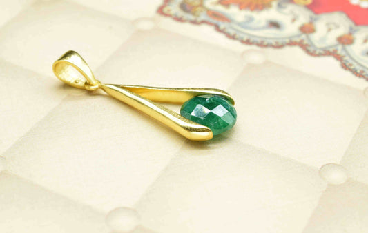 Emerald Component , Single Bail Charm ,Emerald  Connector Pendant , Gold Plated Connectors , Single Bail Checker Cut Gemstone Connector