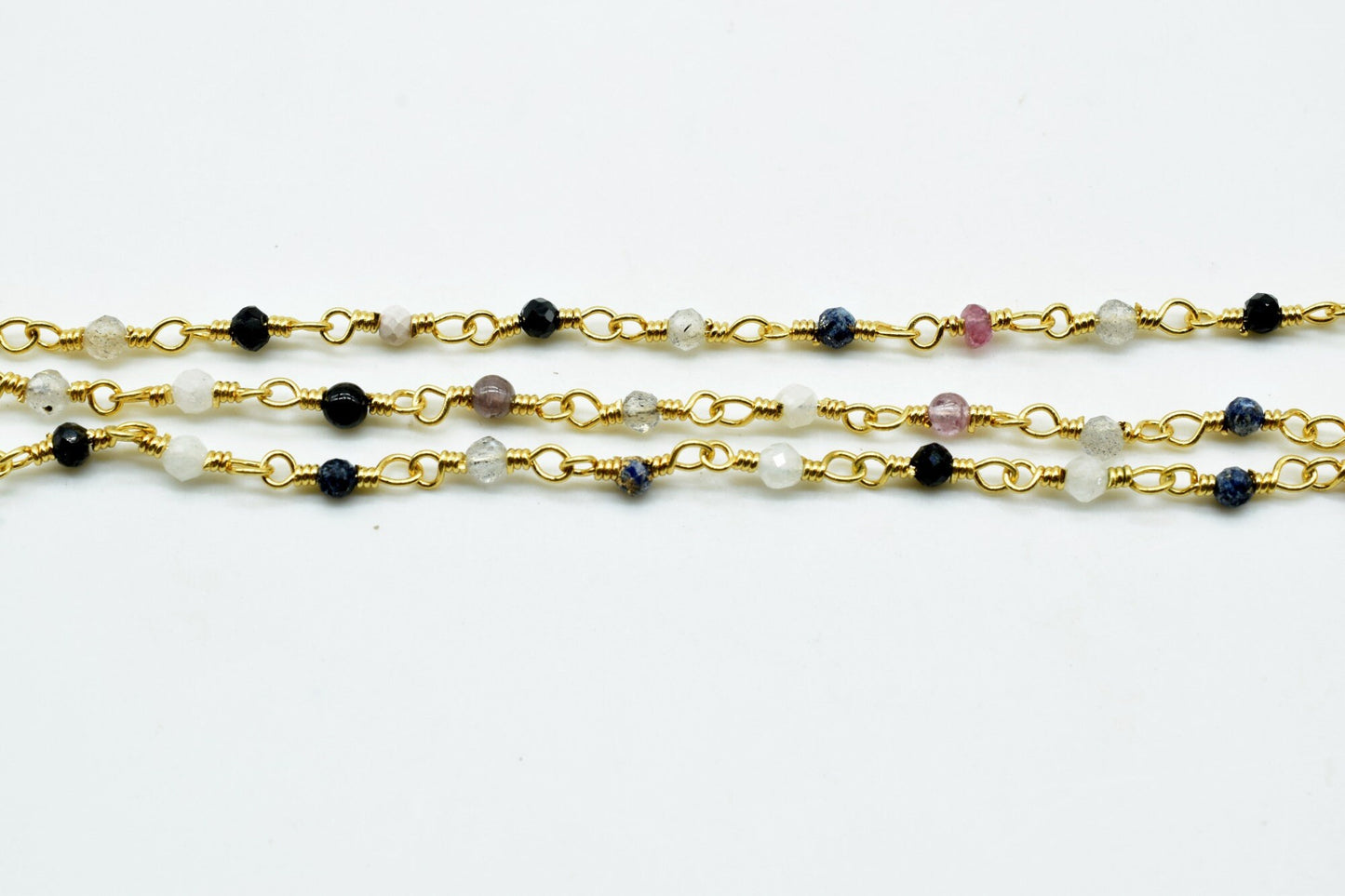 Multi Stones 2mm Beaded Chain,Multi Stones Rosary Chains,Gold Plating Wire Wrap Chain,Brass chain,Jewelry Making Chain,Multi Stones chains,