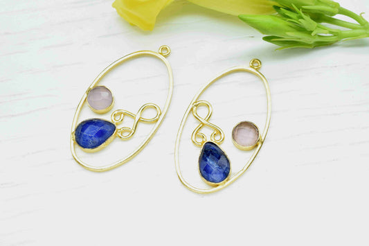 Multi Gemstone Finding Pendant,Rose Quartz Round Connector,Sapphire 7x10mm Teardrop Shape Component,Finding Necklace Component Jewelry,Gift