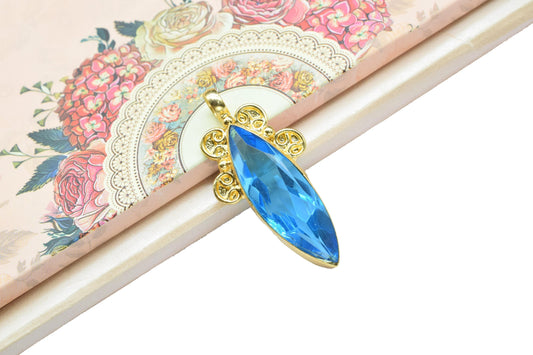 Sky Topaz Bezel Pendant Charms,Brass Pendant,Handmade Craft,Pendant Jewelry,Gemstone Marquise Pendants,Statement Pendant,Loop Pendant,Gift
