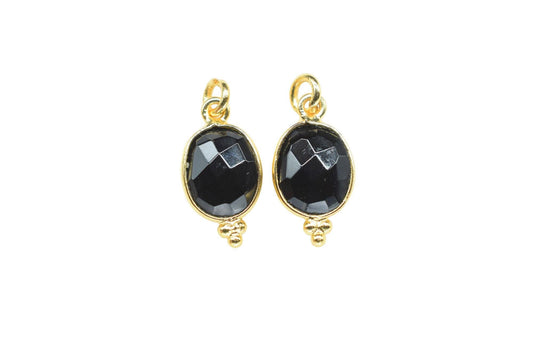Black Onyx 8x10mm oval Shape Pendant Jewelry/Black Onyx Gold Plated Single Bail Connector jewelry/Black Onyx Gemstone Teardrop Charms,Gift