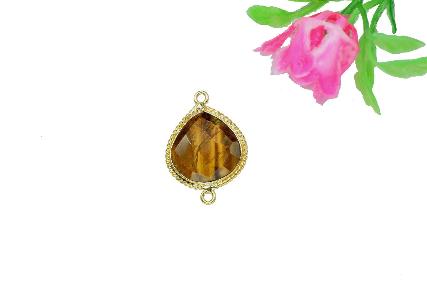 Natural Tiger Eye Gemstone 14mm Heart Shape connector,Tiger Eye charms Pendant Jewelry Making,Tiger Eye Gold Plating Double bail connector