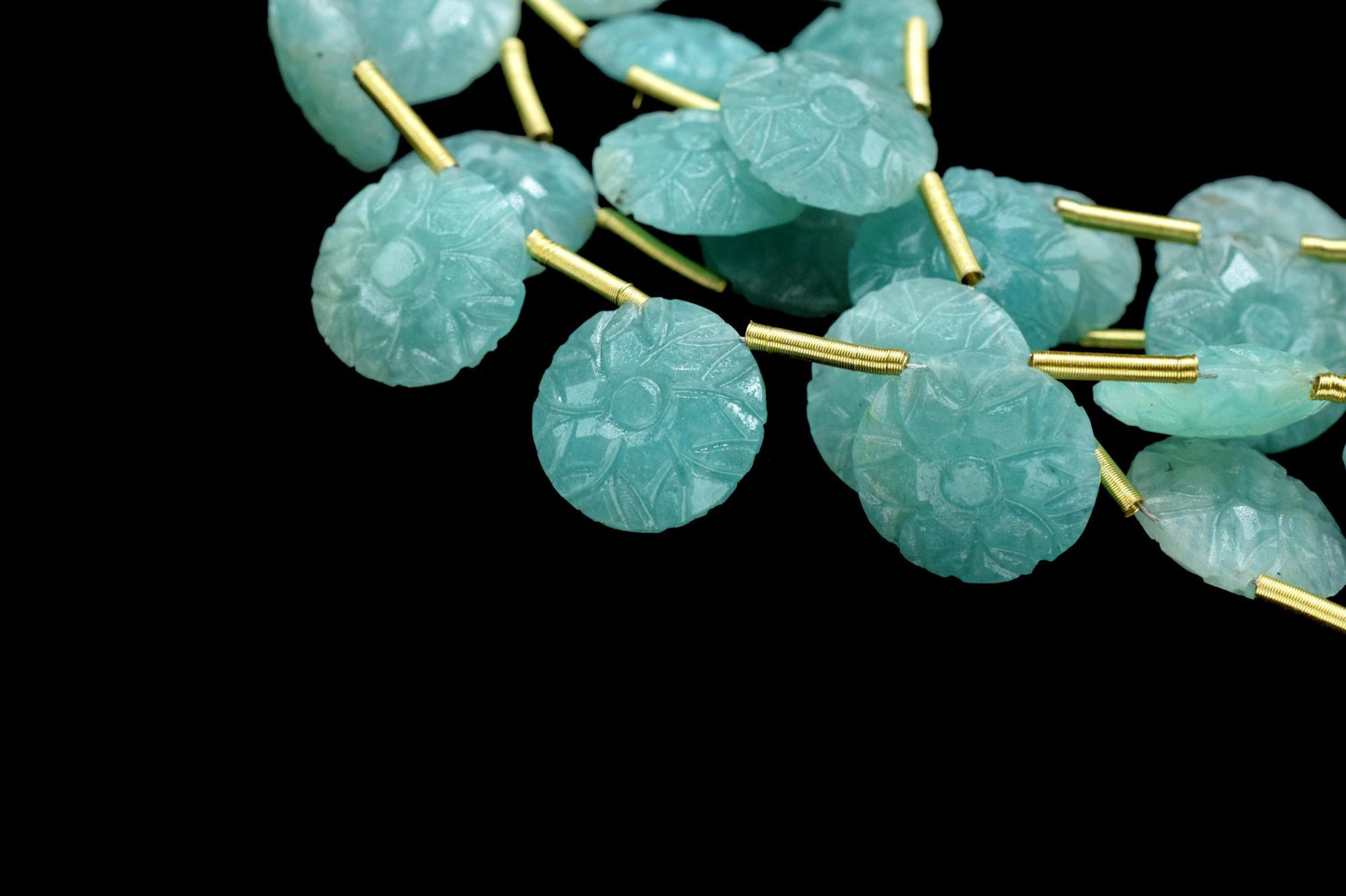 Natural Amazonite 14mm Round Shape Carved Briolettes,Amazonite Gemstone Carved Beads for jewelry making,Amazonite Fancy Carved Briolettes