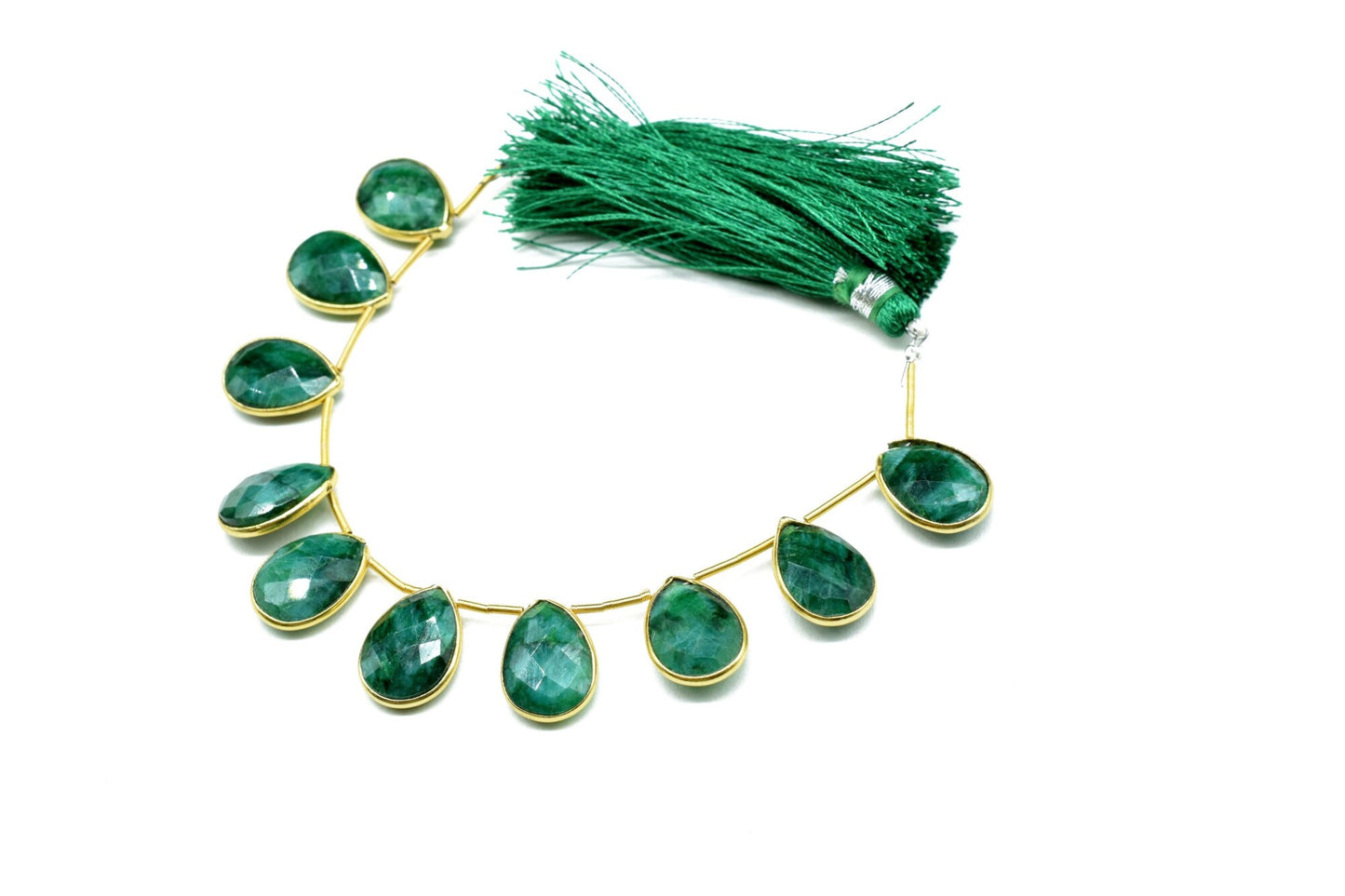 Emerald Faceted Pear Shape Gold Plated Bezel,10x14mm pear Charms For Making Jewelry Findings Supply,Emerald charms strands,Drill Bezel