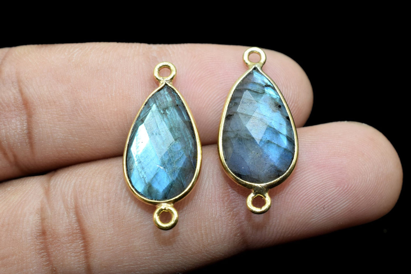 Labradorite 10x18mm Pear Double bail connectors,Labradorite Gold pendant,Labradorite Gold Plated bezel,jewelry making charms crafts,jewelry