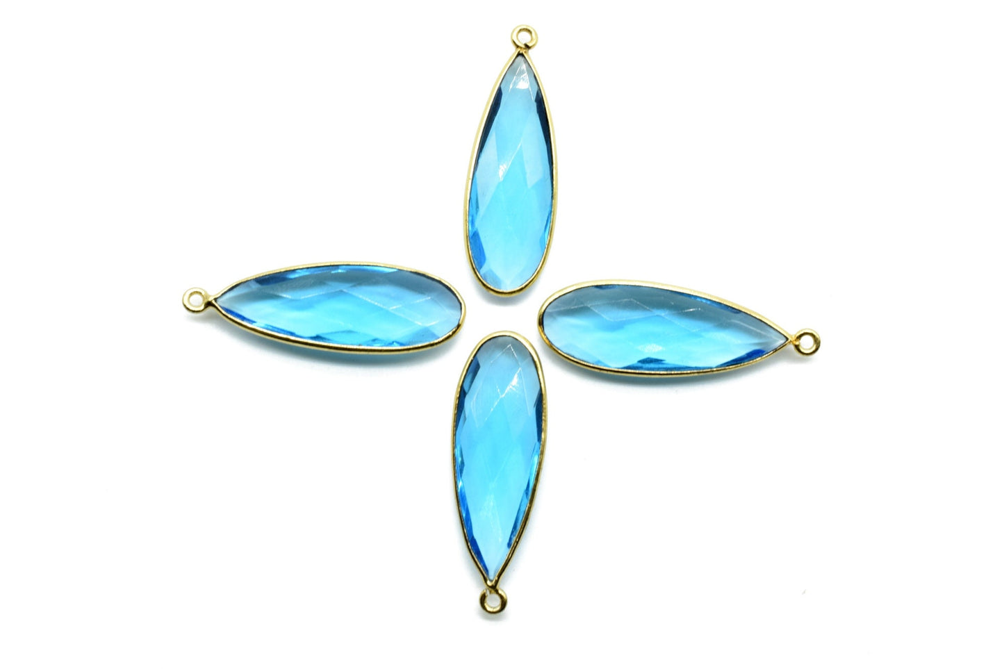 London Blue topaz 10x30mm Teardrop Charm,Blue topaz Gemstone Connectors,Gold Plated connectors,Single Bail Connector,Teardrop Shape Pendant