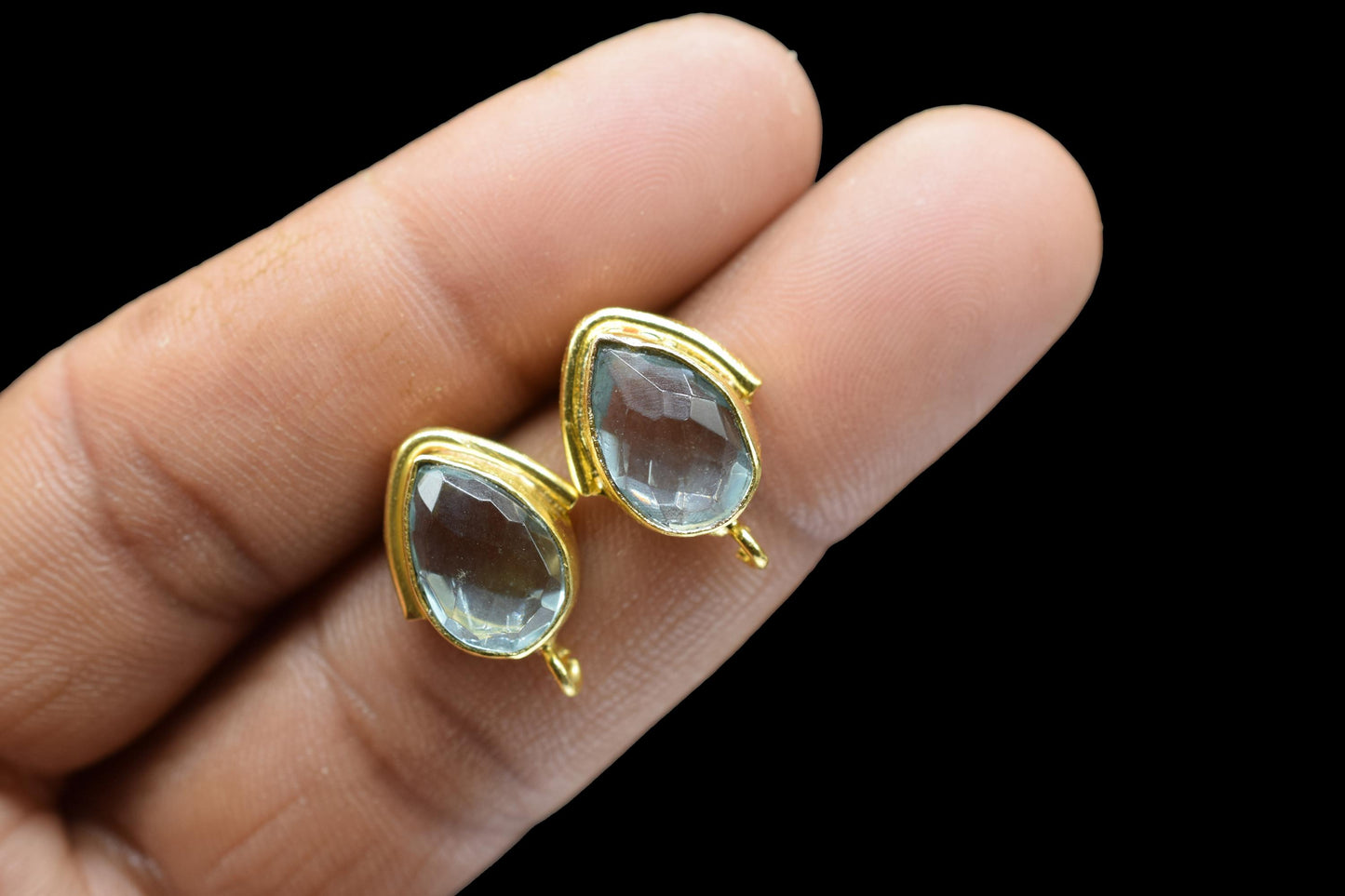 Sky Topaz Studs Connector/Gold Plated Earring/Handmade Studs/Bezel Set Studs/Teardrop Earring/Women Jewelry/Connector Studs/B'day Gift