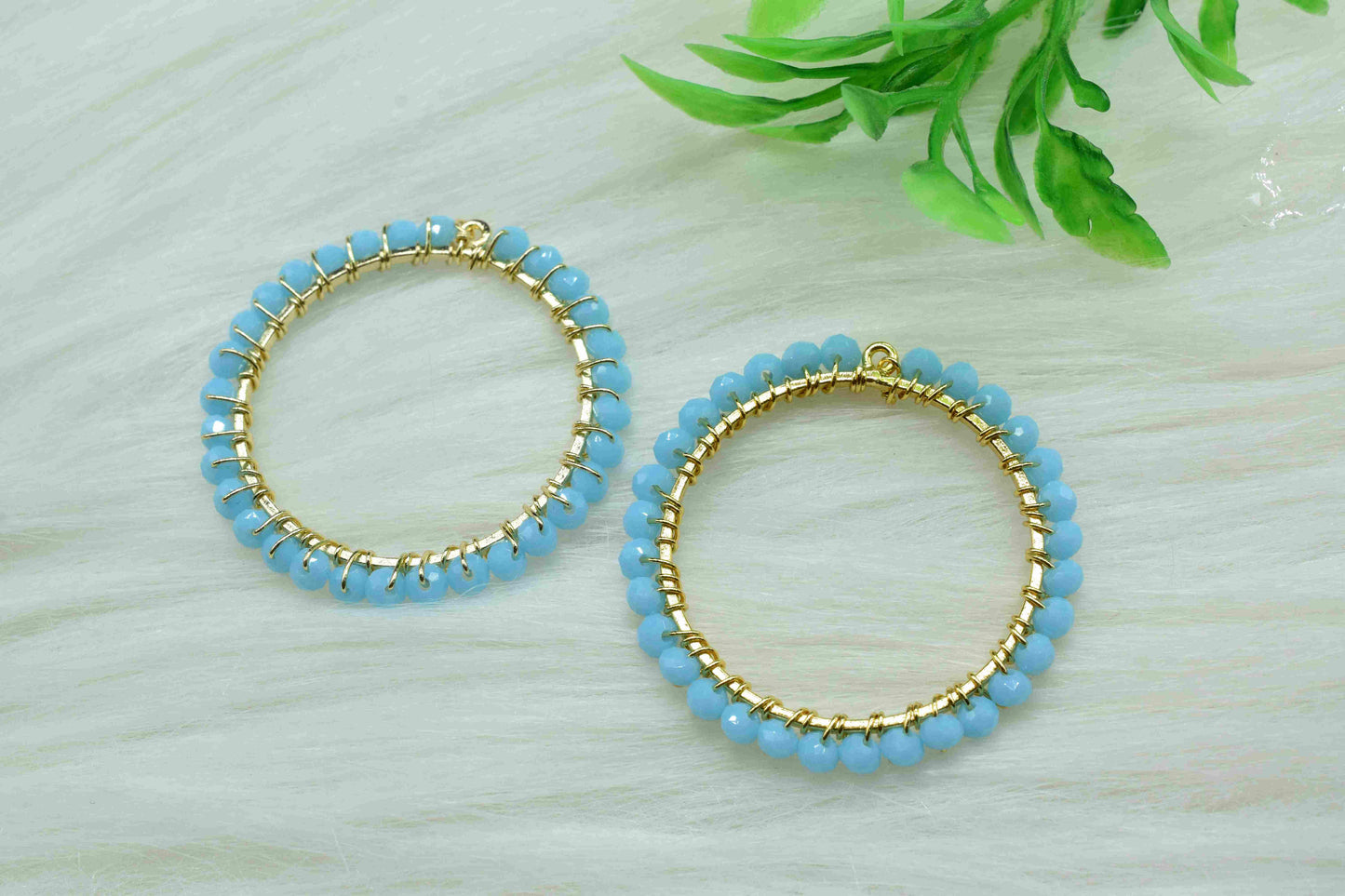 Turquoise Wire Wrapped Dangle Connector, Handmade Earring, Beaded Hoop Earring, Finding Component Turquoise Jewelry,Circle Pendant Component