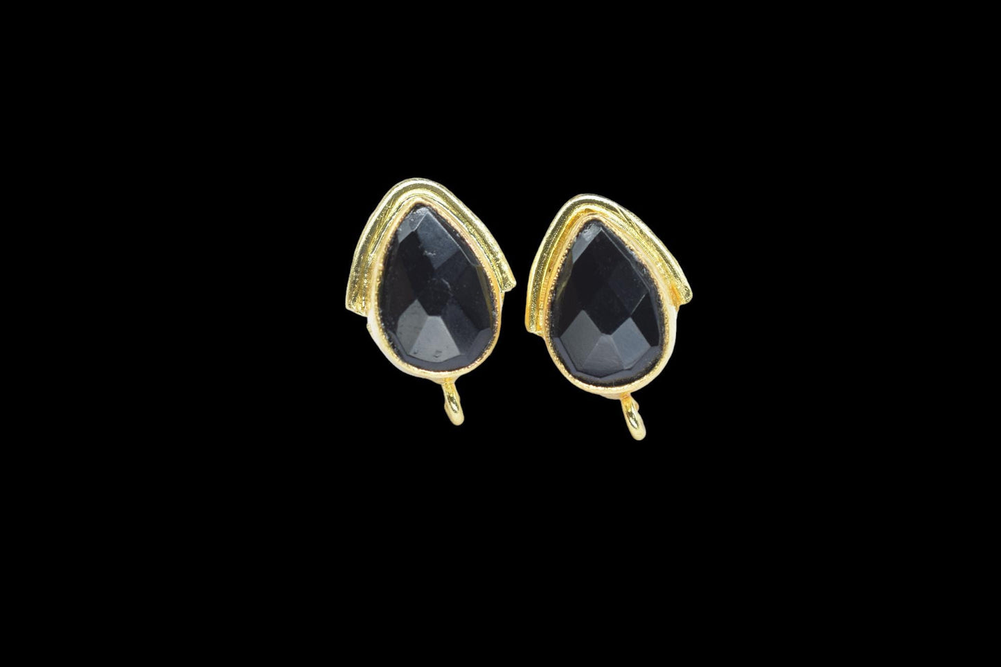 Black Onyx Studs Earring/Gold Plated Earring/Handmade Earring/Bezel Set Earring/Teardrop Earring/Women Jewelry/Connector Earring/Gift