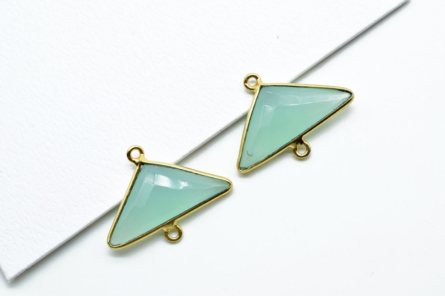 Aqua Chalcedony 12x25mm Triangle shape pendant,Aqua Chalcedony Gold Plated bezel,jewelry making charm craft,double bail connectors,Chalcedon