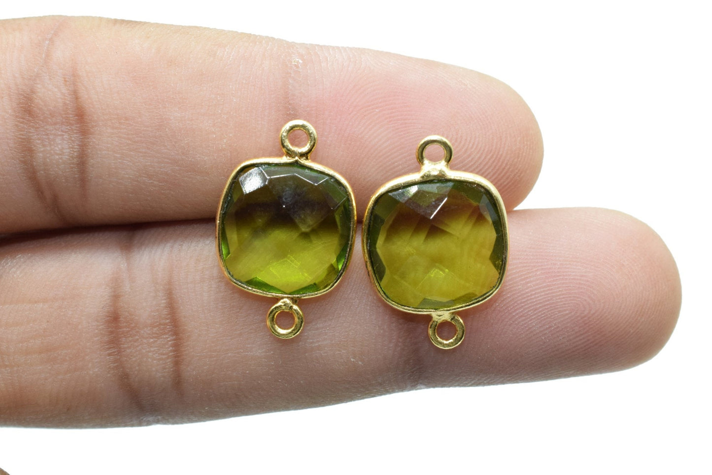 Peridot 12mm cushion double loop connectors,Elegant Peridot Gemstone Components cushion Shape Connectors,Earring connectors,Earrings Pendant