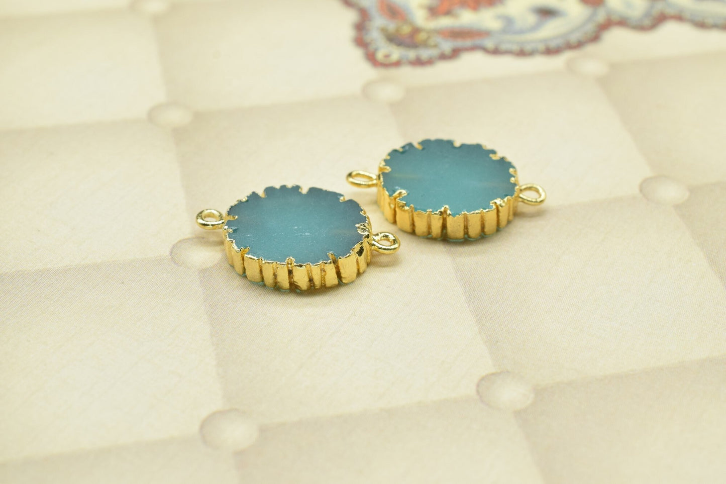 Aqua Chalcedony Oval Shape Pendants,Handmade Connector,Electroplated Jewelry,Double Baill Gemstone Connector,Cabechon Pendant Charms,Gift