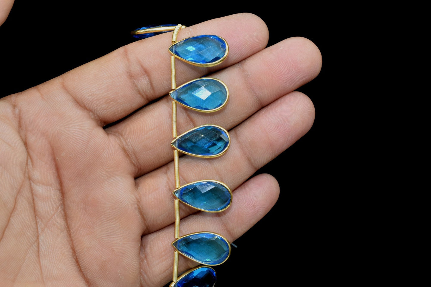 London Blue topaz Pear Shape Gold Plated Bezel strand,10x18mm pear Charms Making Jewelry Findings Supply, Topaz charms strands,