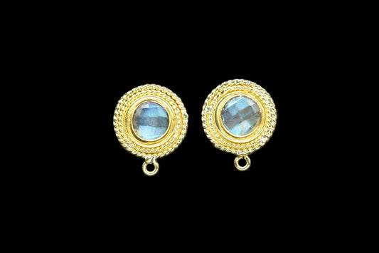 Labradorite Gemstone Earring/Labradorite Round Earring/Designer Bezel Earring/Gold Plated Jewelry/Handmade Jewelry/Earring Connector/Gift