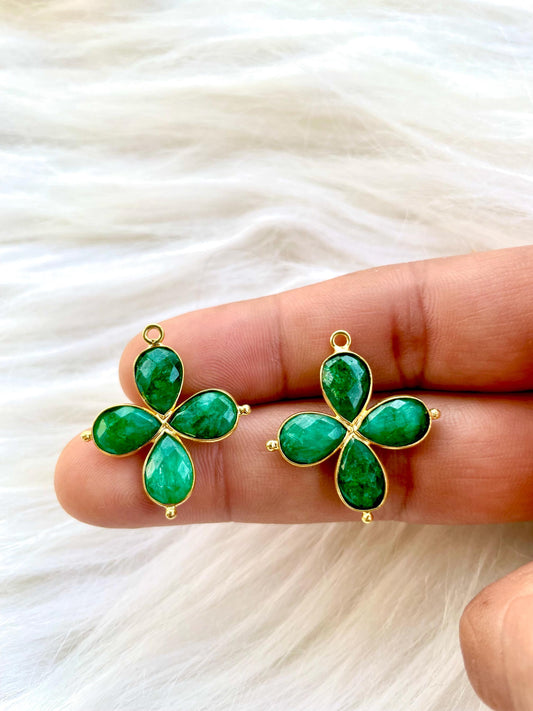 Emerald Teardrop Pendant,jewelry Component,Emerald Teardrop Bezel connector,Emerald Bracelet Charms,Double Bail connectors,B'Gifts,P122