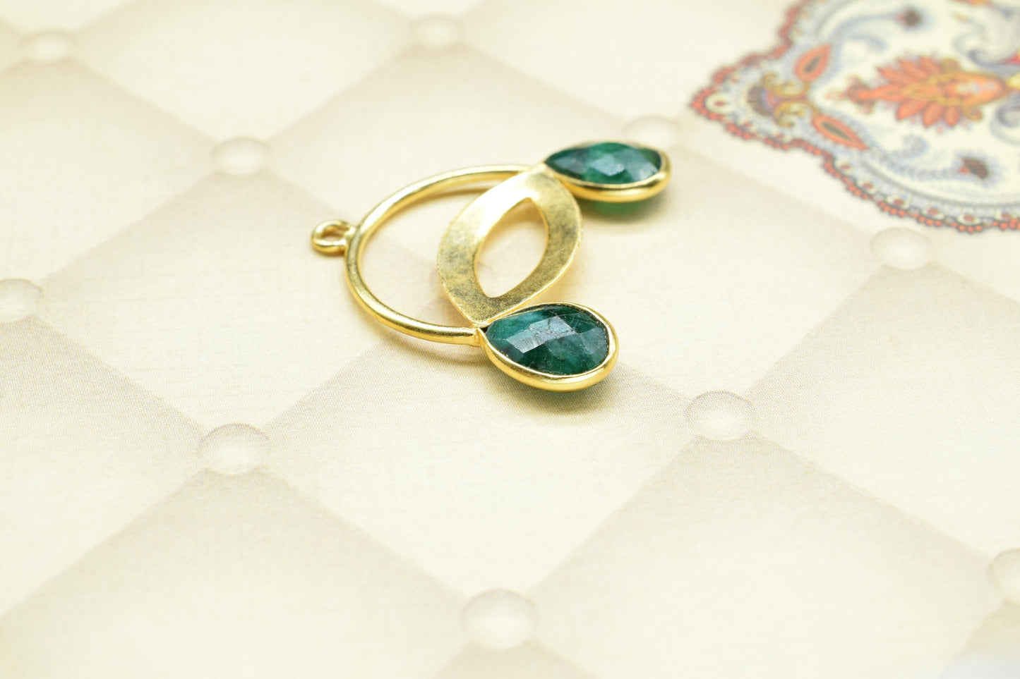 Emerald Teardrop Pendant/Gold Plated Charms/Faceted Cut/Gemstone Pendant/Handmade Teardrop Jewellery/Components Pendant/Jewllery Essentials