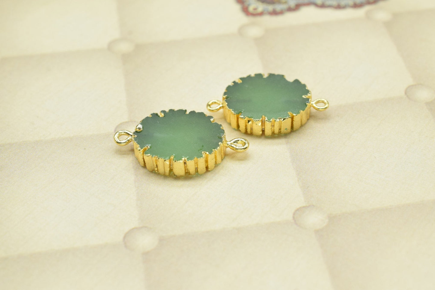 Prehnite Double Bail Connectors,Cabechon Pendant Charms,Handmade Pendants,Station Connectors Jewelry,Oval Shape Pendants,Gemstone Component