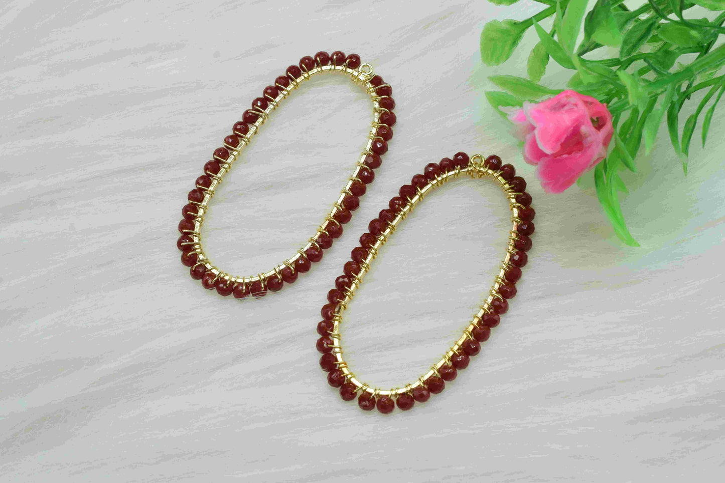 Natural Ruby Connectors, Ruby Wire Wrapped Jewelry, Beaded Findings Component,Oval Shape Earring Jewelry,Oval Pendant Components,Ruby Beaded