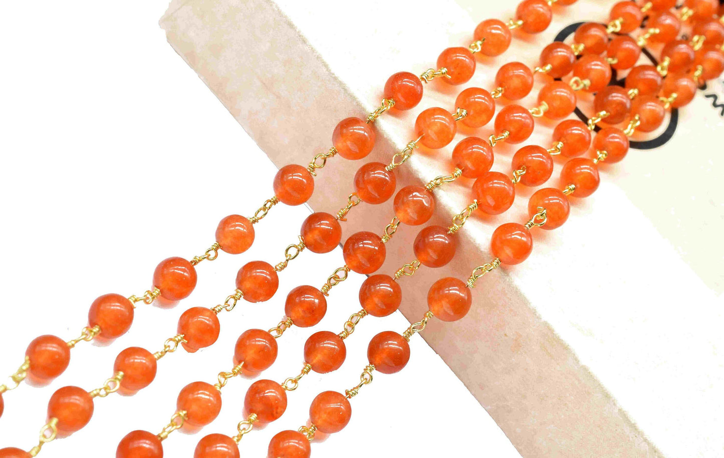 Carnelian Gemstone 6mm Bead Chain,Carnelian Gemstone rosary style chain,Handmade Jewelry,Carnelian Smooth Wire Wrapped Gemstone Beads Rosary