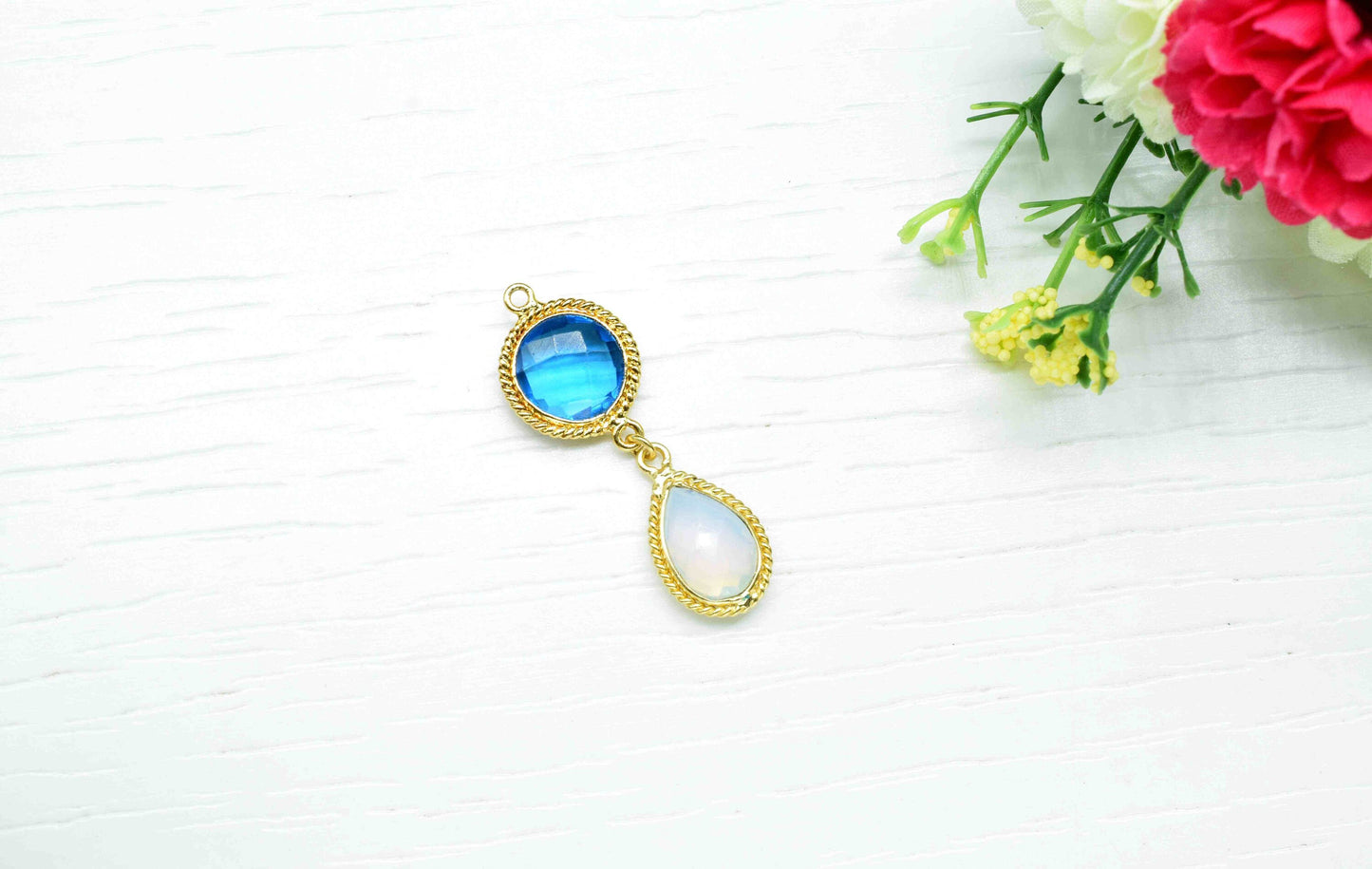 Blue Topaz  Pendant Charms , Opalite Dangle Earring Component , Multi Gemstone Dangle Earring , Component Jewelry , B'day Gift