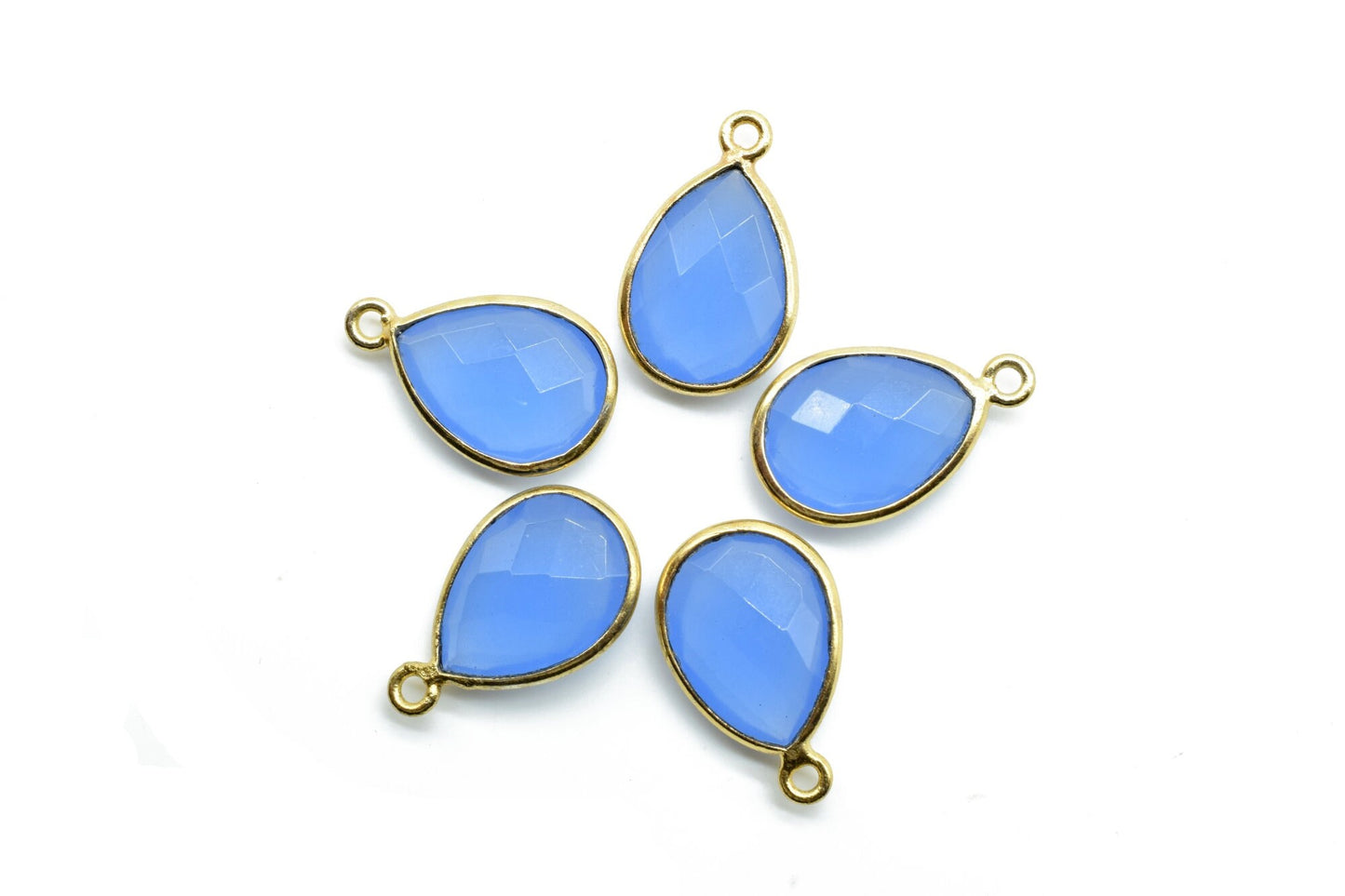 Blue Chalcedony 10x14mm Pear shape charm,Blue Chalcedony Pear Shape Bezel Connector Gold Plated,Single Bail Connector,JewelryBezel Set Charm